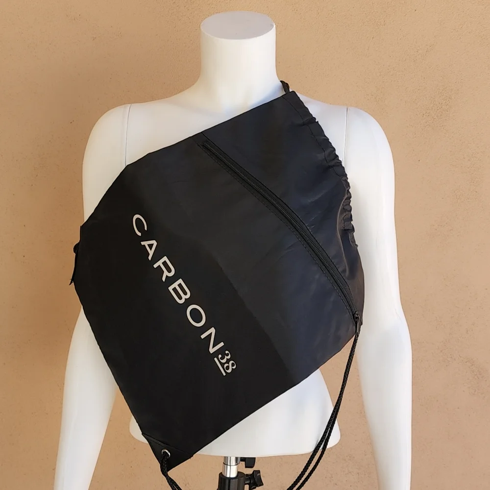 CARBON 38 Black Nylon Logo Drawstring Sling String Bag Backpack Gym Sports
